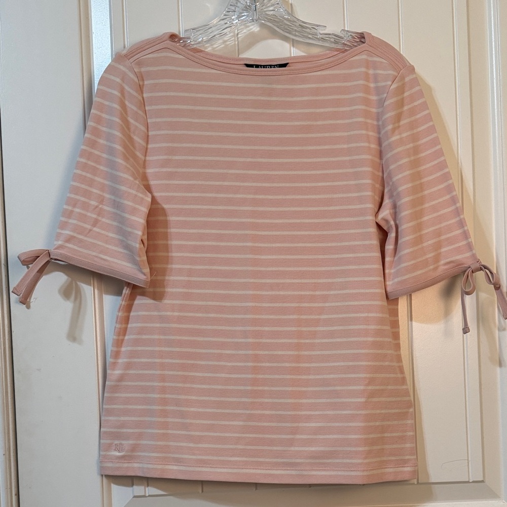 Lauren Ralph Lauren Light Pink Striped blouse, 94% cotton, Sz. PL/G